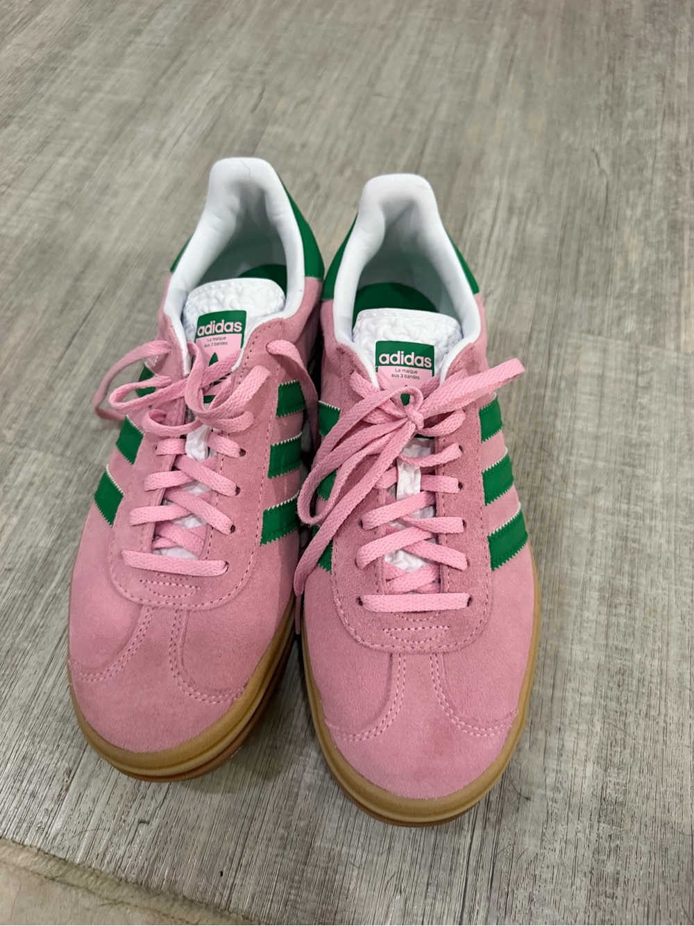 adidas Pink Suede Sneakers with Green Stripes